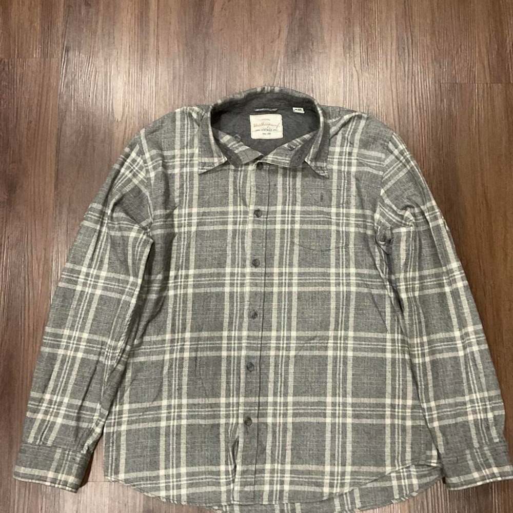 Weatherproof gray and white plaid flannel shirt